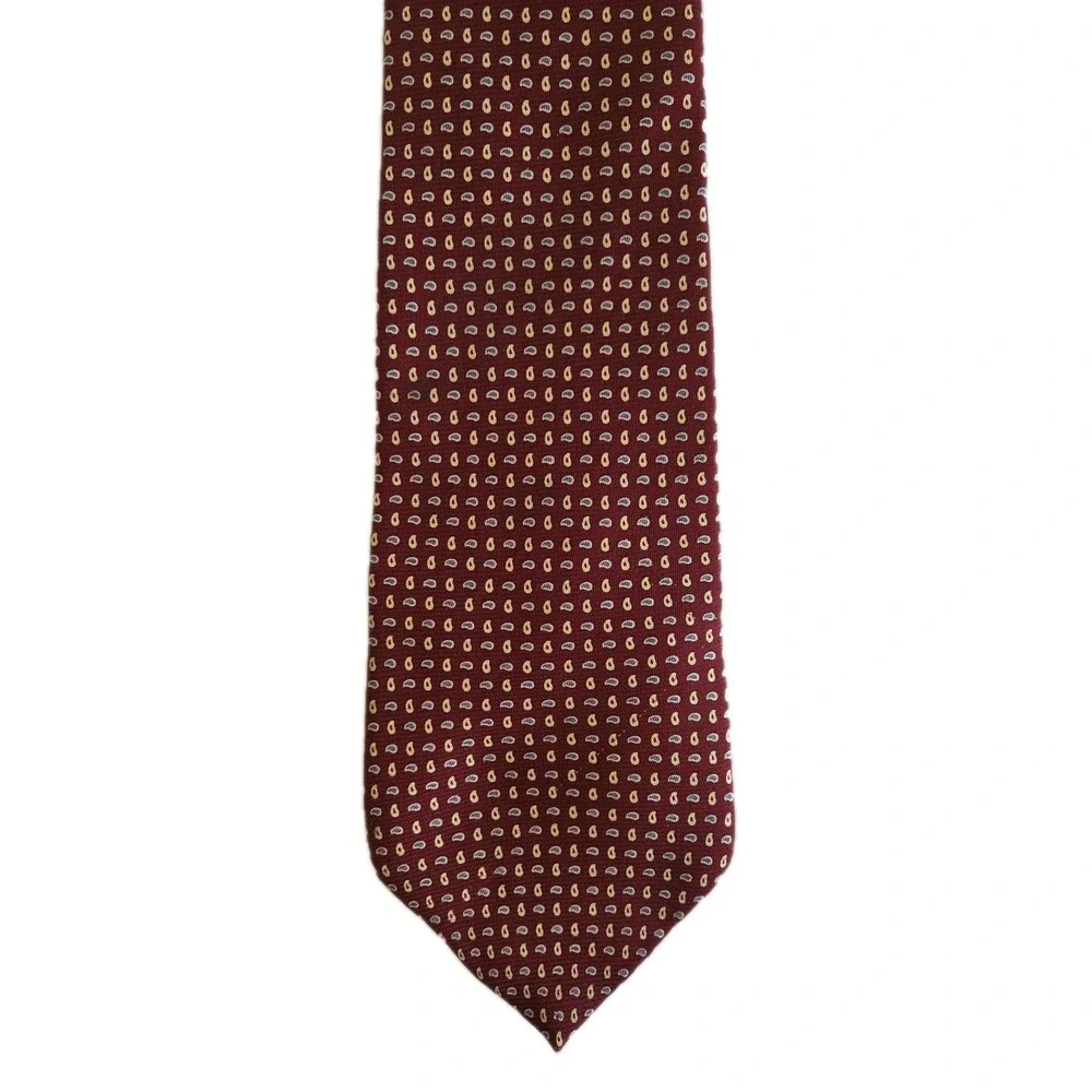Men's Tommy Hilfiger 100% Silk Tie Vintage Red Navy Plaid Woven Classic Made USA